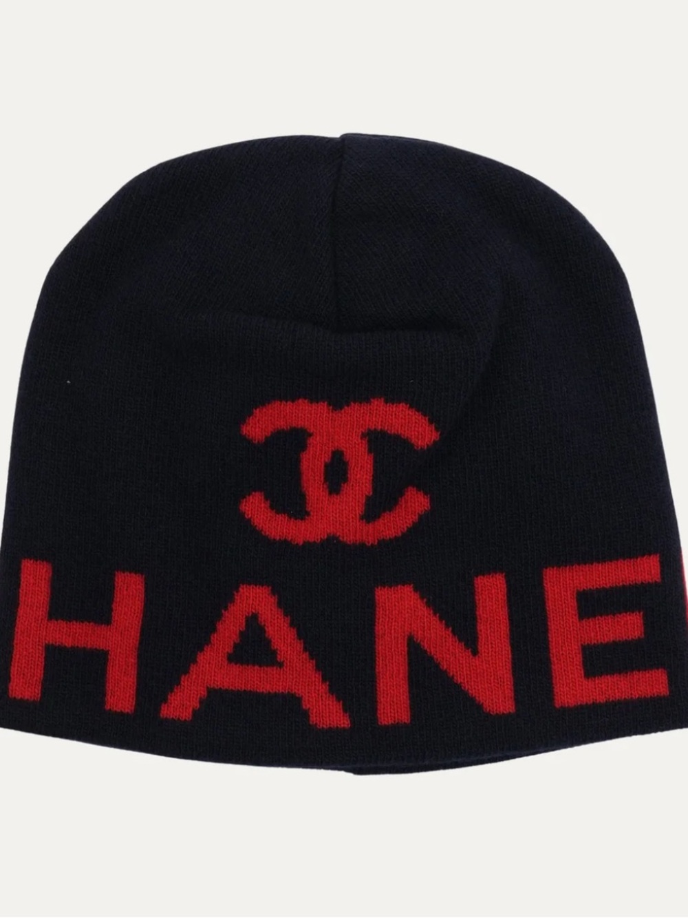 CHANEL Black and Red CC Logo Knit Hat